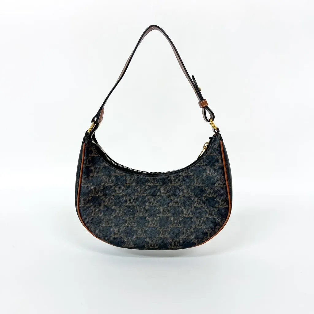 Celine Ava Bag Triomphe Canvas Tan Brown Leather Very good - Back View