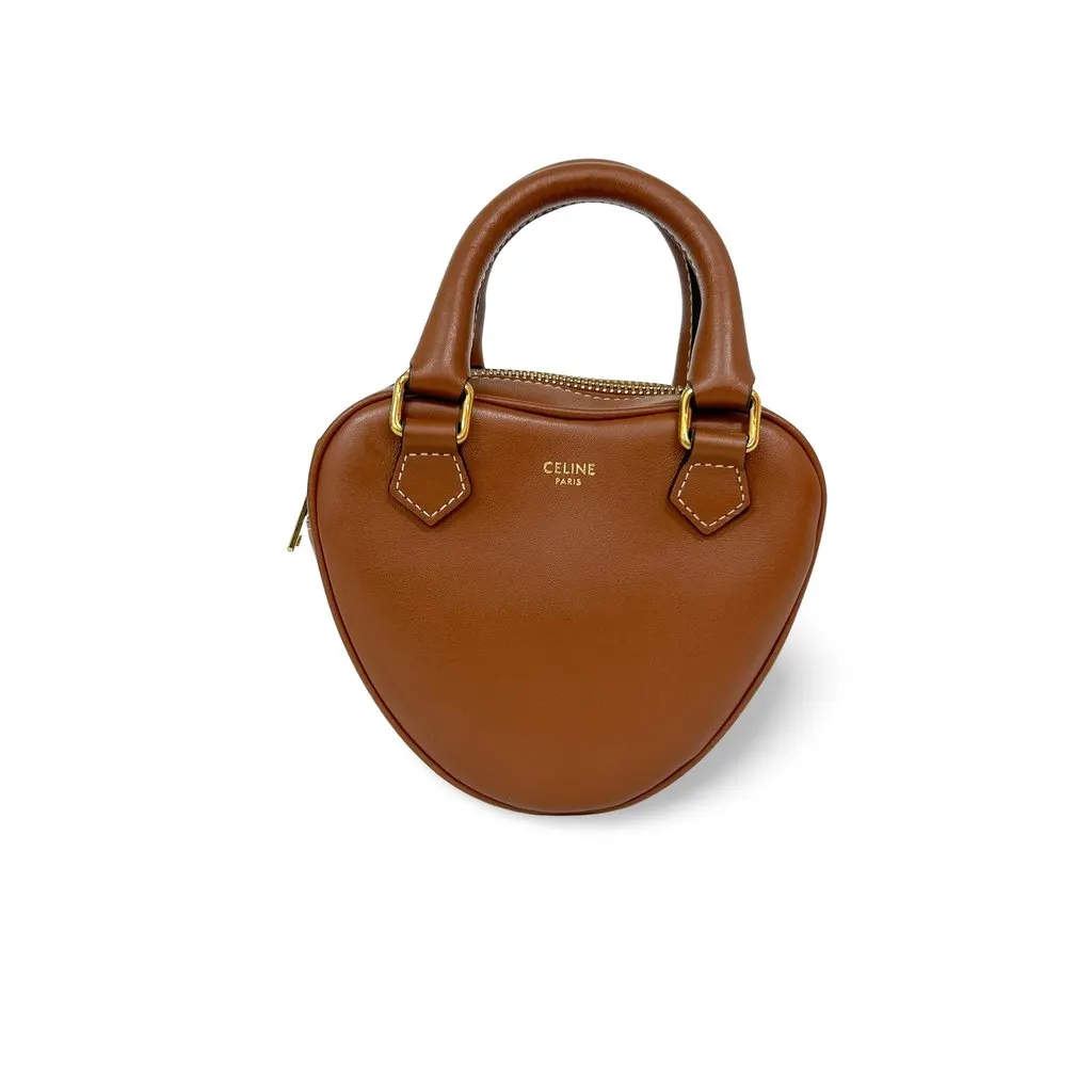 Celine Mini Heart Handle Bag Smooth Calfskin Tan Brown Leather Good - Front View