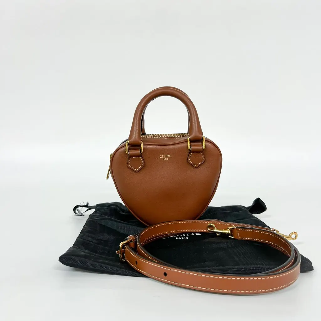Celine Mini Heart Handle Bag Smooth Calfskin Tan Brown Leather Good - Back View