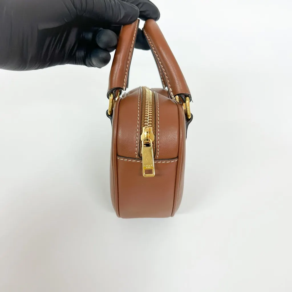 Celine Mini Heart Handle Bag Smooth Calfskin Tan Brown Leather Good - Model View