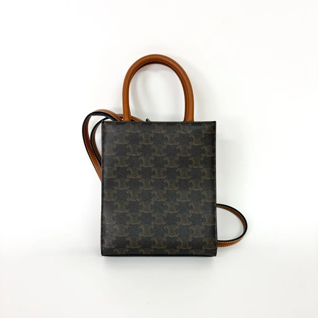 Celine Cabas Vertical Mini Triomphe Canvas & Calfskin Tan Brown Canvas Very good - Inside View