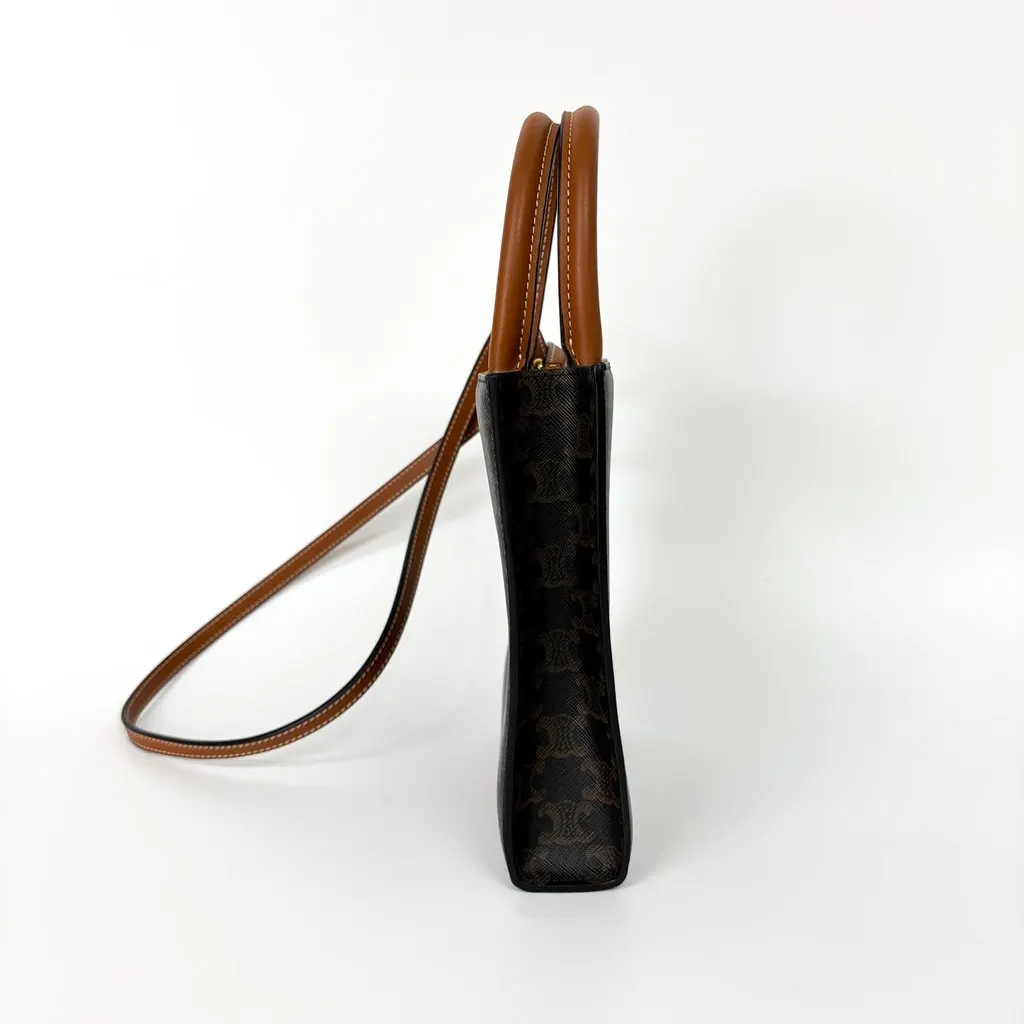 Celine Cabas Vertical Mini Triomphe Canvas & Calfskin Tan Brown Canvas Very good - Box View