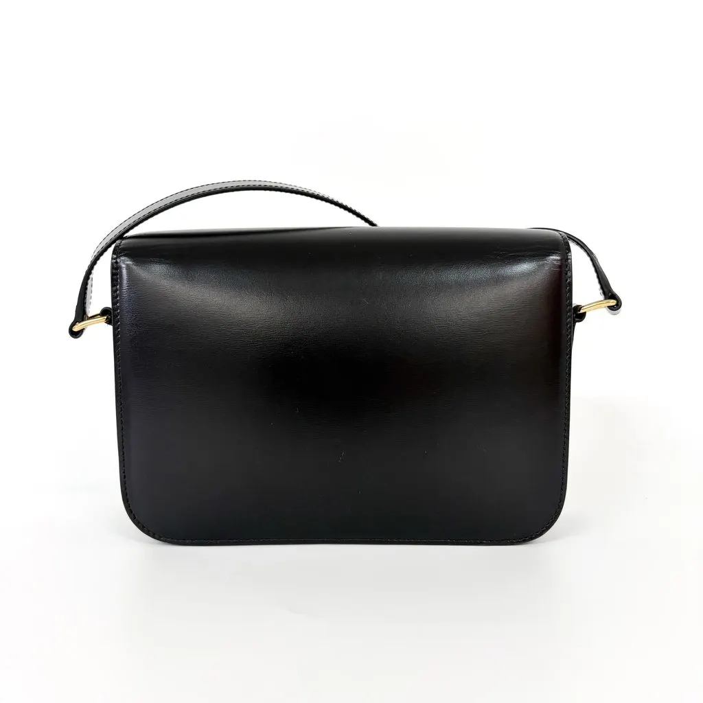 Celine Triomphe Bag Shiny Calfskin Black Gold Hardware Black Leather Good - Inside View