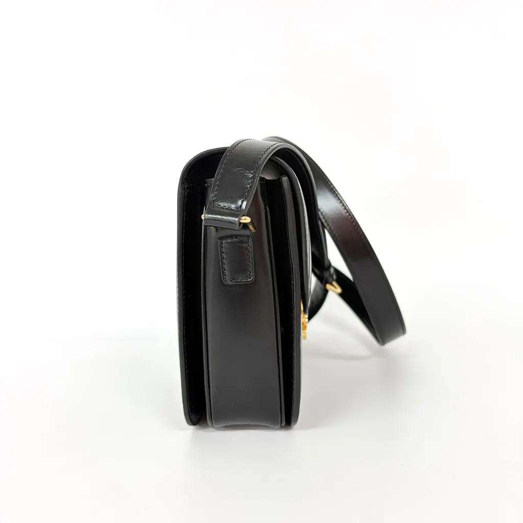 Celine Triomphe Bag Shiny Calfskin Black Gold Hardware Black Leather Good - Box View