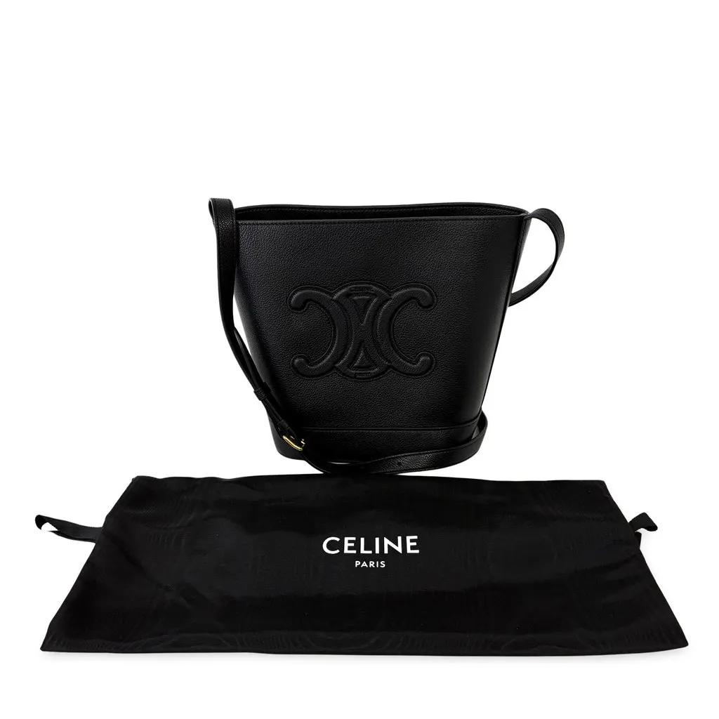 Celine Small Bucket Cure Triomphe Black Black Leather Good - Back View