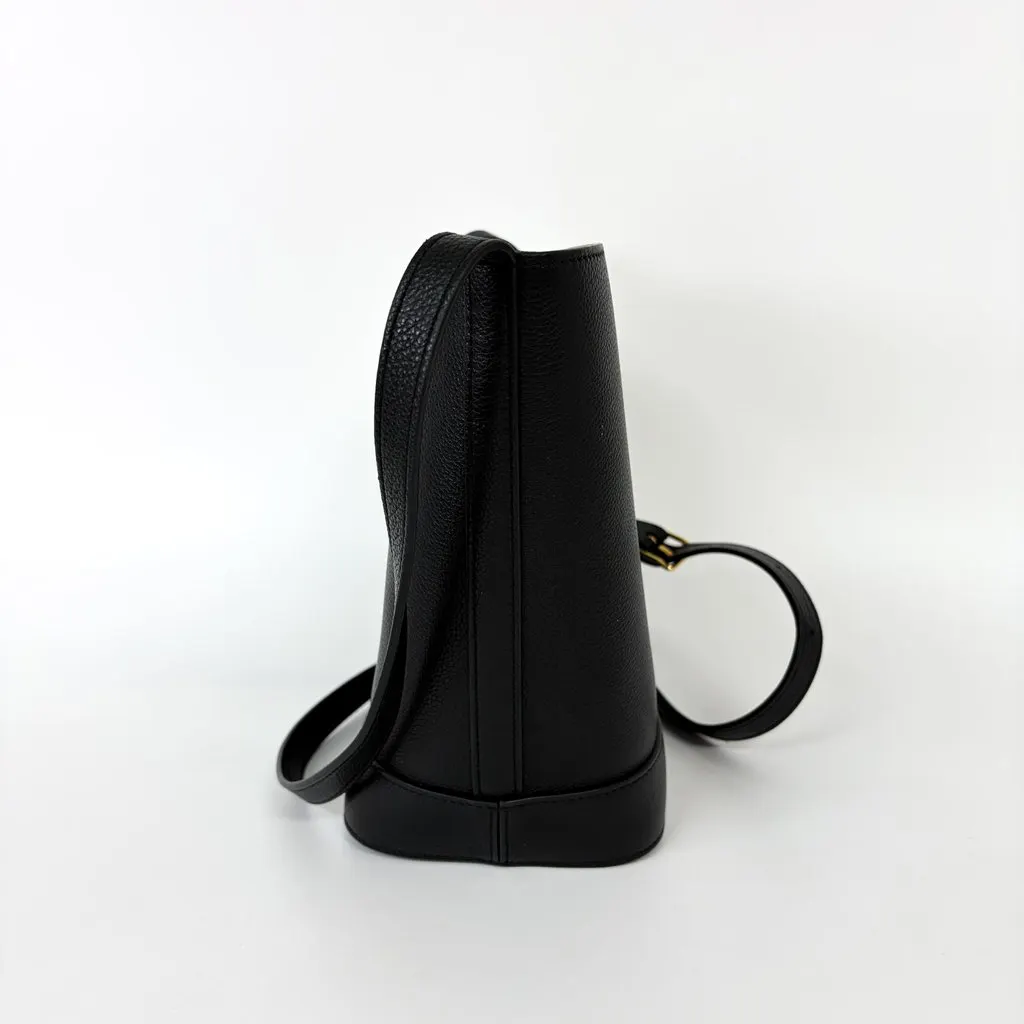 Celine Small Bucket Cure Triomphe Black Black Leather Good - Model View