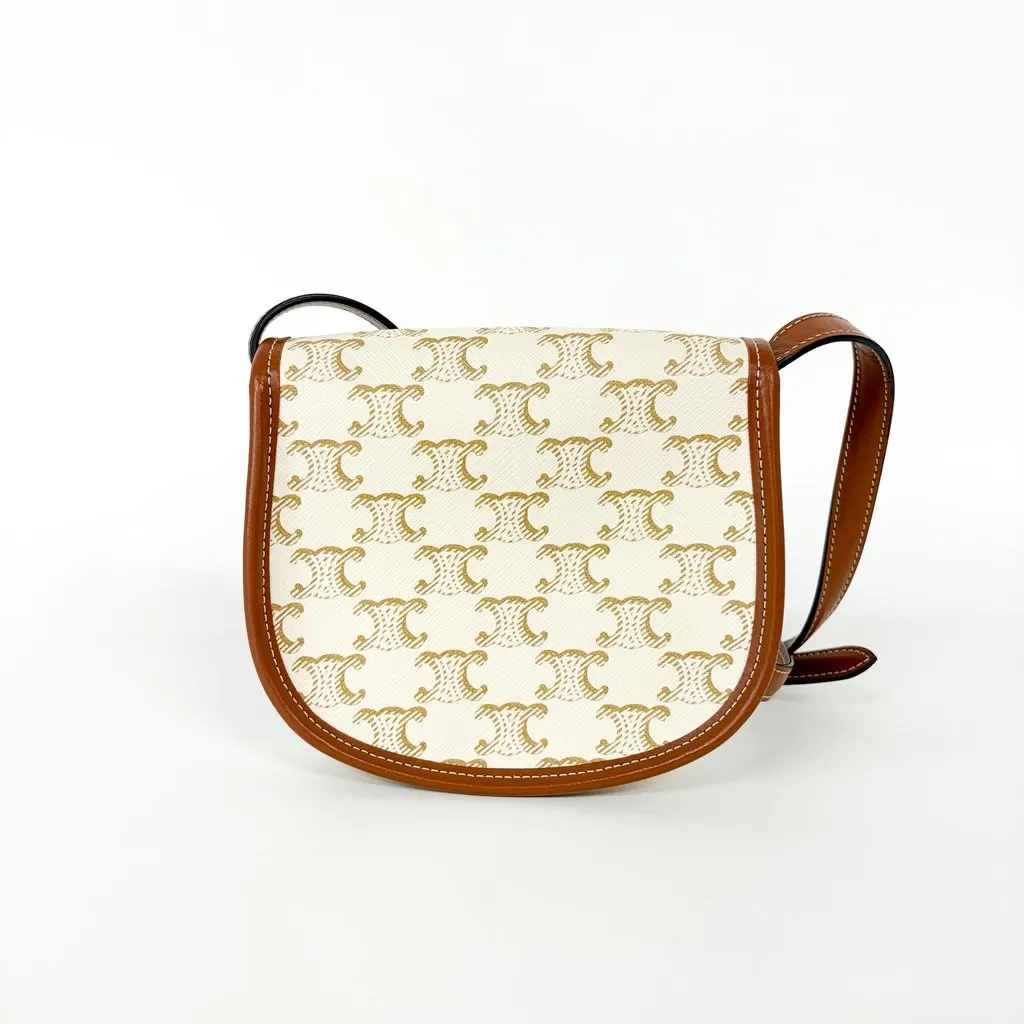 Celine Triomphe Canvas & Calfskin Small Besace White Tan MultiColor Canvas Very good - Back View