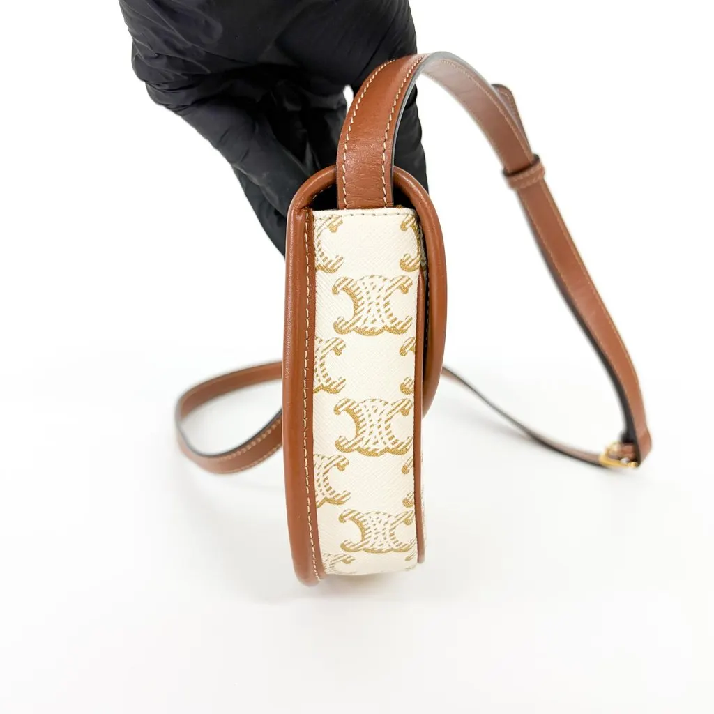 Celine Triomphe Canvas & Calfskin Small Besace White Tan MultiColor Canvas Very good - Inside View