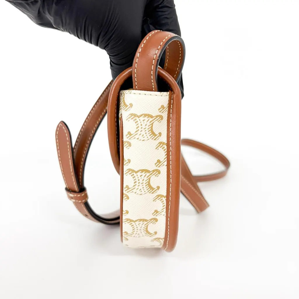 Celine Triomphe Canvas & Calfskin Small Besace White Tan MultiColor Canvas Very good - Model View
