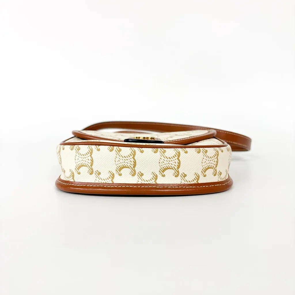 Celine Triomphe Canvas & Calfskin Small Besace White Tan MultiColor Canvas Very good - Box View