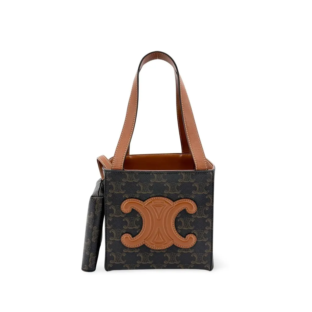 Celine Small Cabas Cuir Triomphe Triomphe Canvas and Calfskin Tan Brown Canvas Very good - Front View