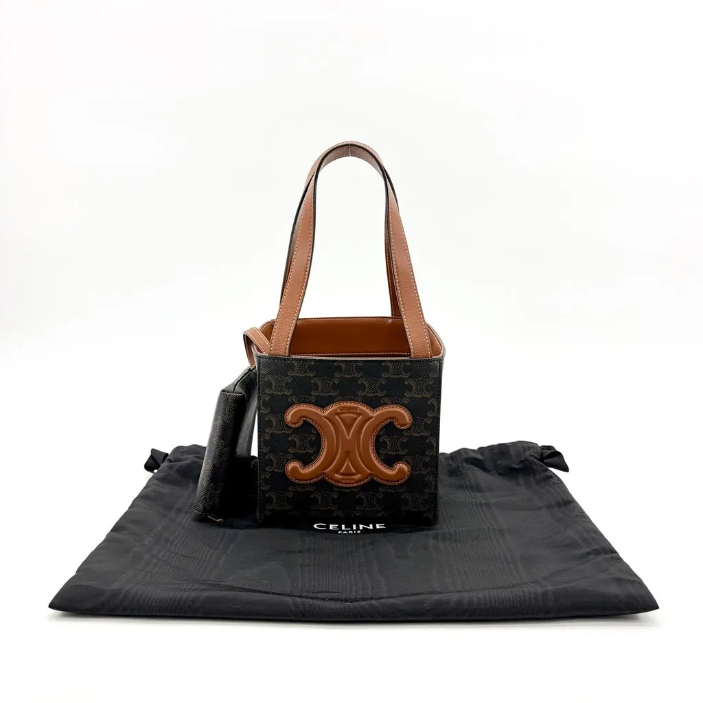 Celine Small Cabas Cuir Triomphe Triomphe Canvas and Calfskin Tan Brown Canvas Very good - Back View