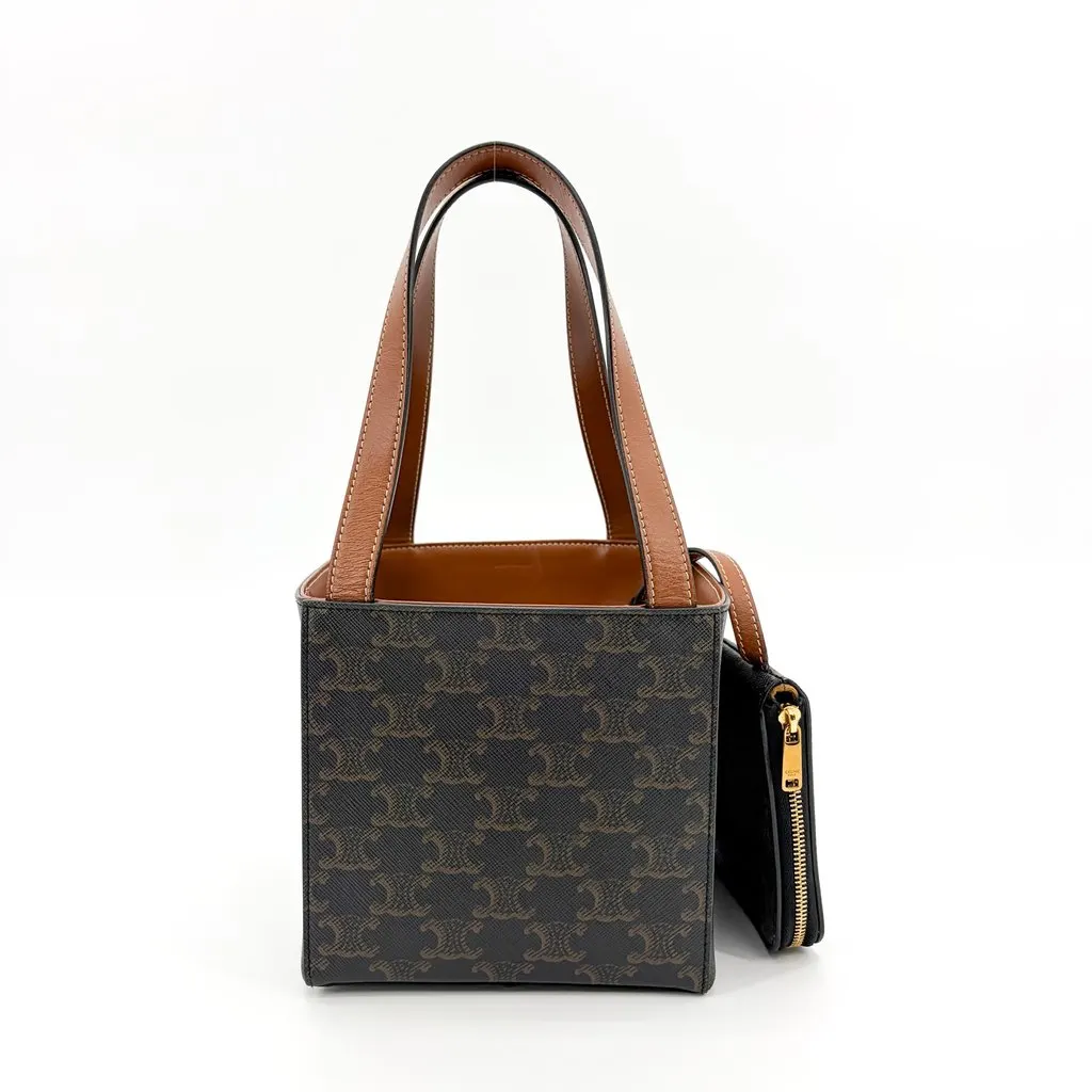Celine Small Cabas Cuir Triomphe Triomphe Canvas and Calfskin Tan Brown Canvas Very good - Inside View