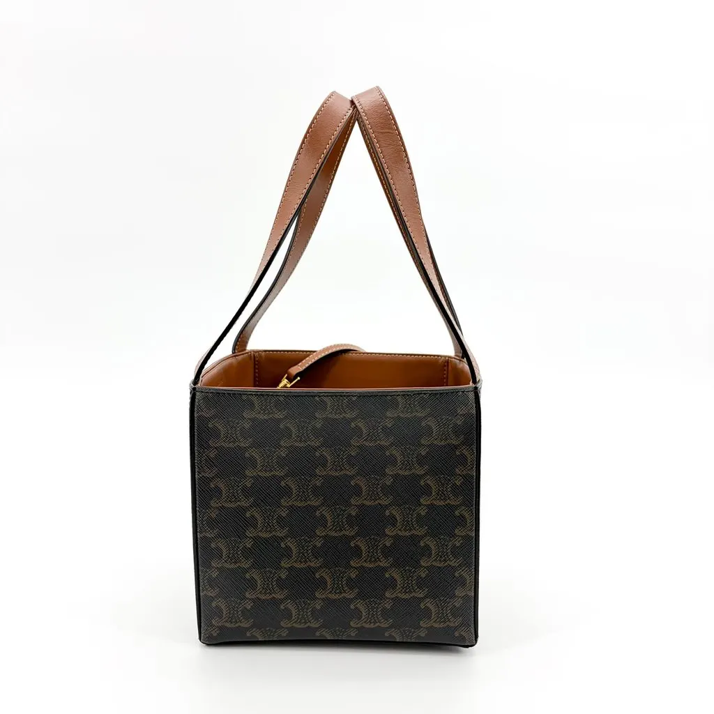 Celine Small Cabas Cuir Triomphe Triomphe Canvas and Calfskin Tan Brown Canvas Very good - Model View