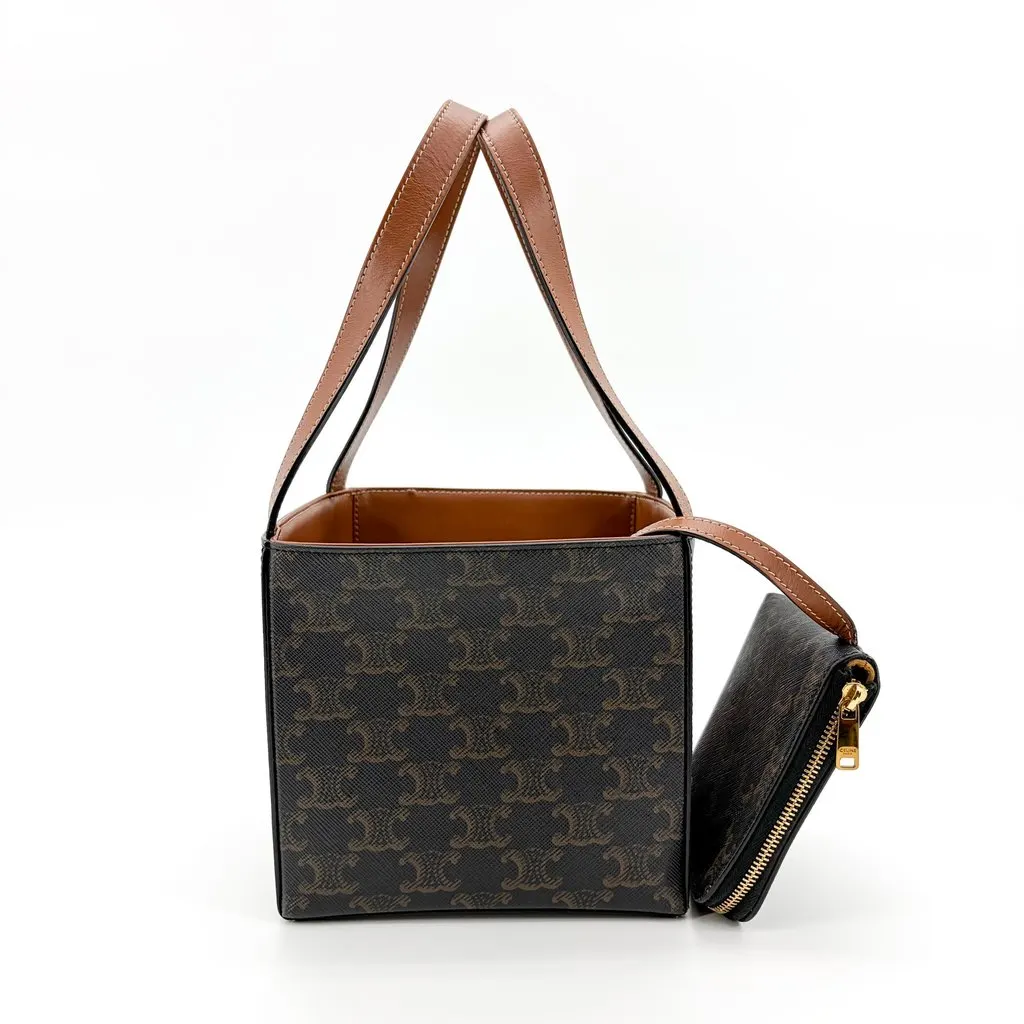 Celine Small Cabas Cuir Triomphe Triomphe Canvas and Calfskin Tan Brown Canvas Very good - Box View