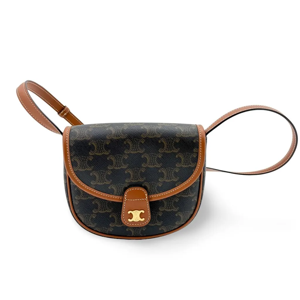 Celine Tin Besace Triomphe Canvas Tan MultiColor Canvas Very good - Front View
