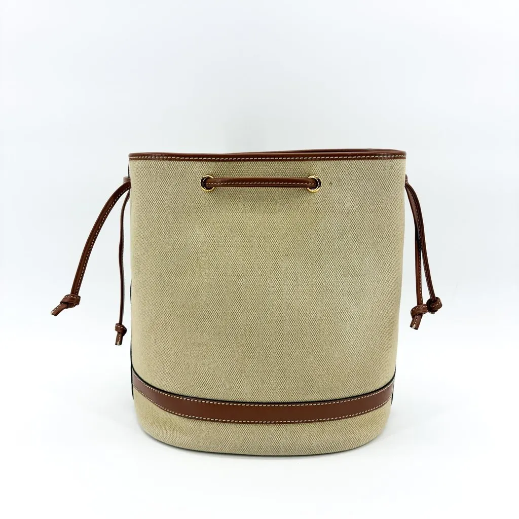 Celine Small Bucket Cure Triomphe Textile & Calfskin Natural Tan MultiColor Leather Fair - Inside View