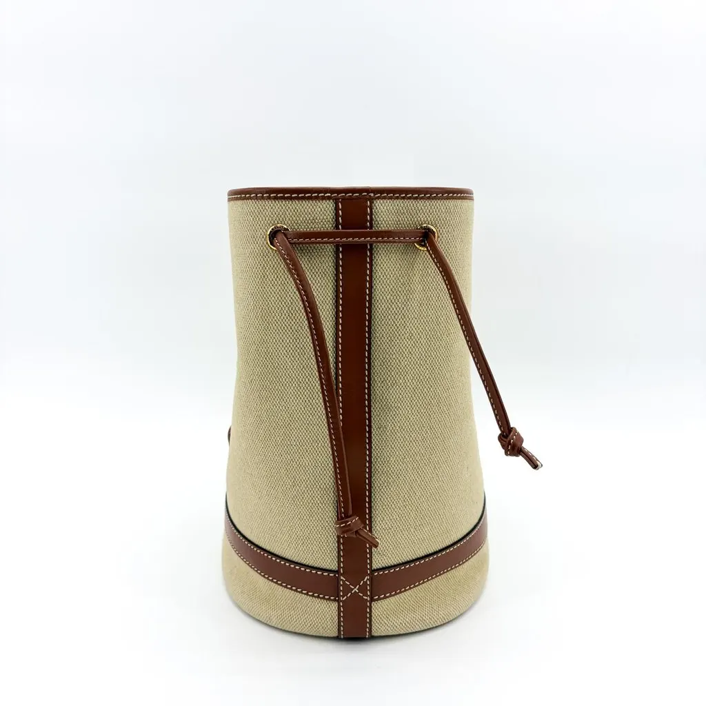Celine Small Bucket Cure Triomphe Textile & Calfskin Natural Tan MultiColor Leather Fair - Model View