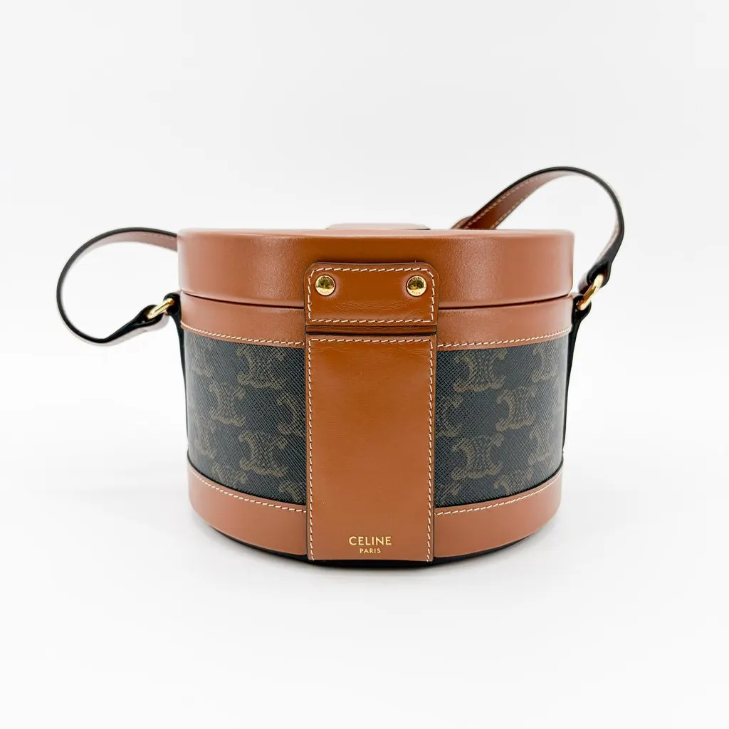 Celine Triomphe Canvas and Calfskin Medium Tambour Bag Tan Black Canvas Very good - Inside View