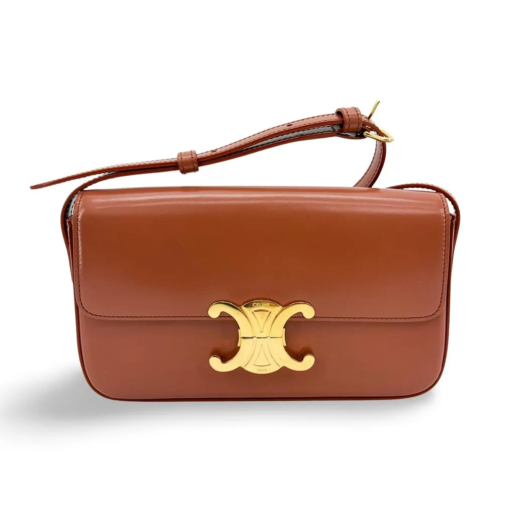 Celine Classic Triomphe Bag Shiny Calfskin Tan Brown Leather Very good - Front View