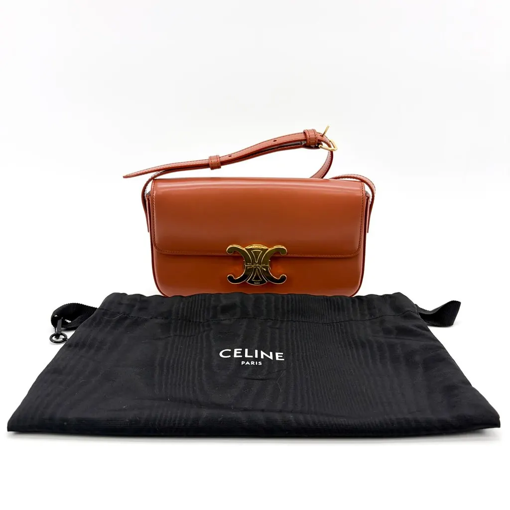 Celine Classic Triomphe Bag Shiny Calfskin Tan Brown Leather Very good - Back View