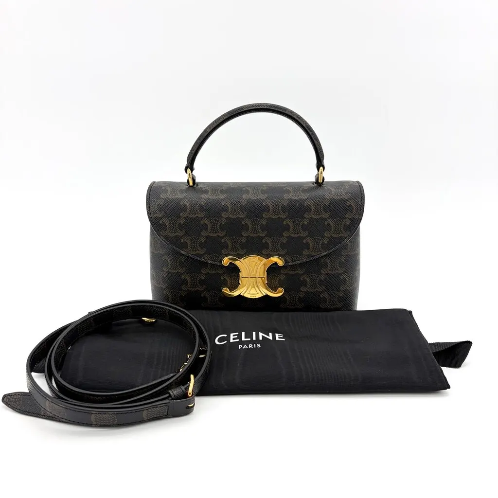 Celine Triomf Canvas Small Besace 1600 Tan Brown Canvas Very good - Back View