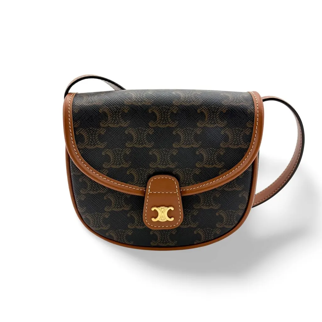 Celine Small Besace Triomphe Canvas & Calfskin Tan Black Canvas Very good - Front View