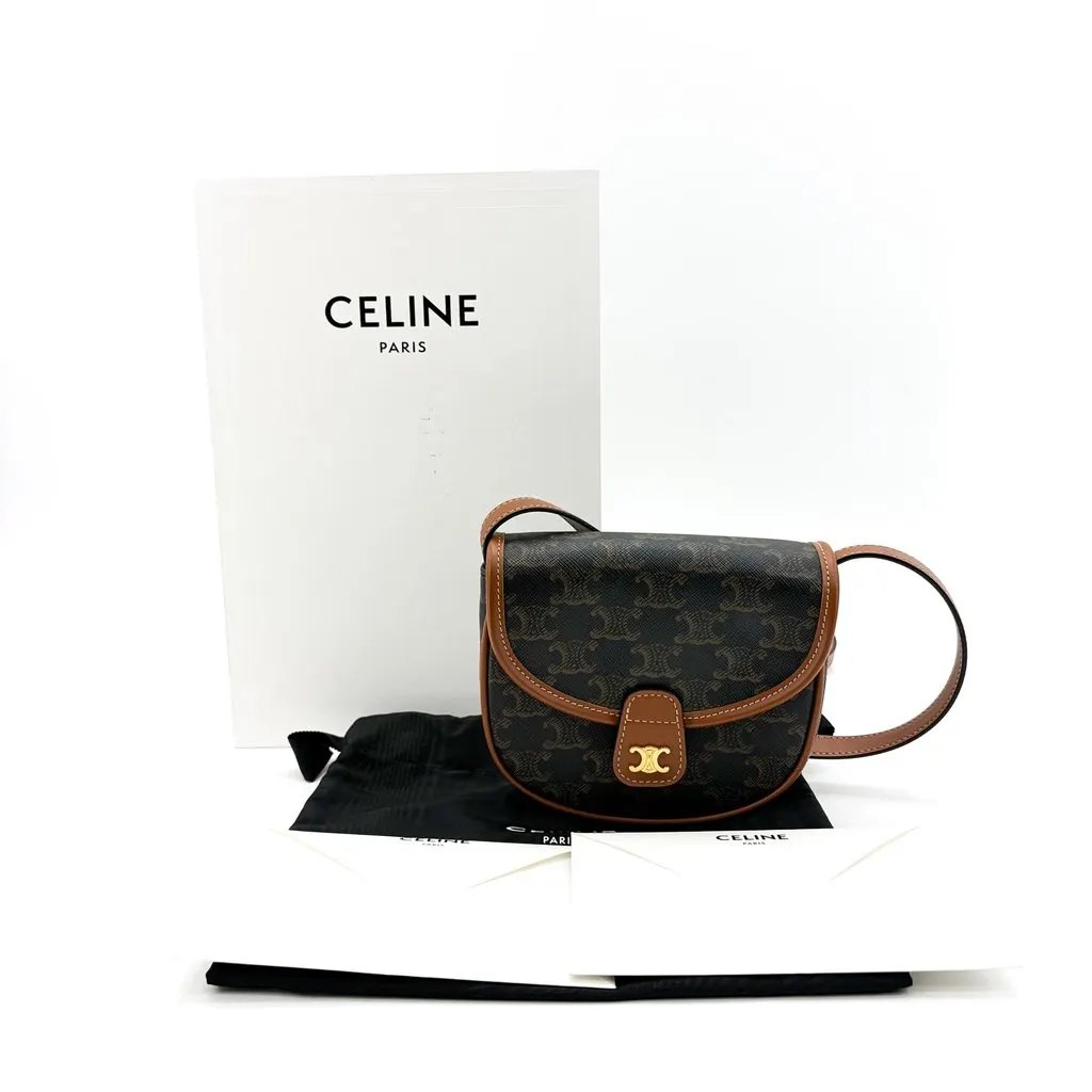 Celine Small Besace Triomphe Canvas & Calfskin Tan Black Canvas Very good - Back View