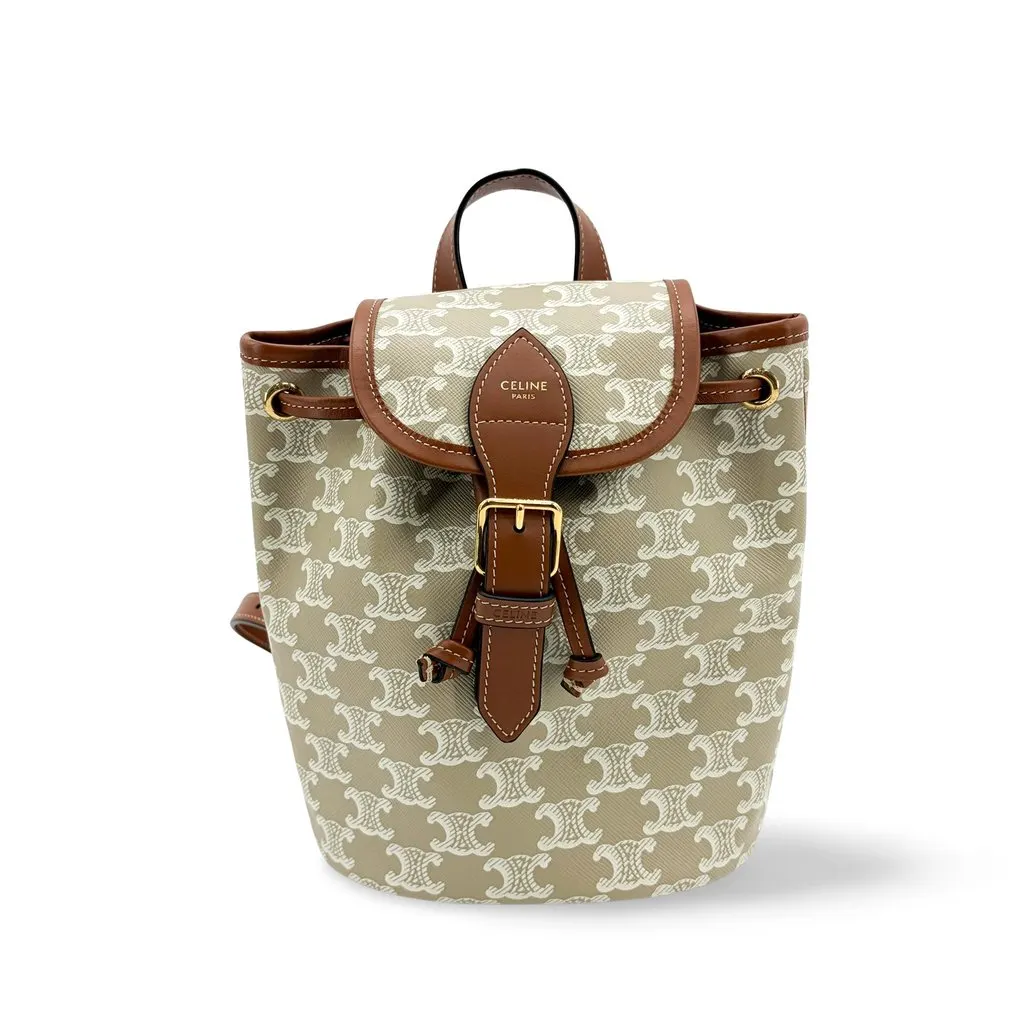 Celine Small Backpack Triomphe Canvas and Calfskin White Beige Canvas Very good - Front View