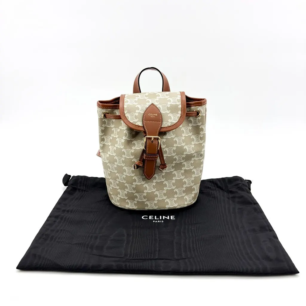 Celine Small Backpack Triomphe Canvas and Calfskin White Beige Canvas Very good - Back View