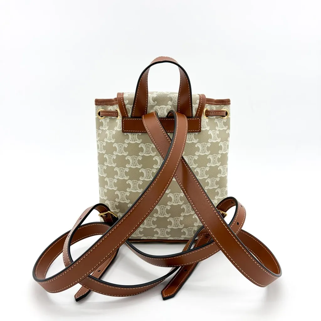 Celine Small Backpack Triomphe Canvas and Calfskin White Beige Canvas Very good - Inside View