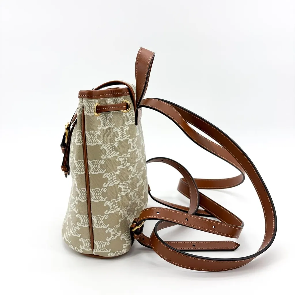 Celine Small Backpack Triomphe Canvas and Calfskin White Beige Canvas Very good - Model View