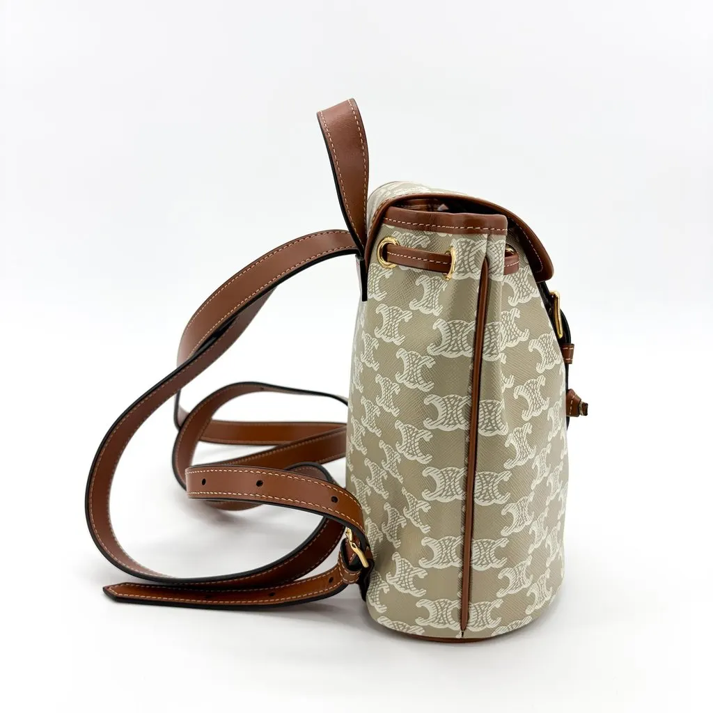 Celine Small Backpack Triomphe Canvas and Calfskin White Beige Canvas Very good - Box View
