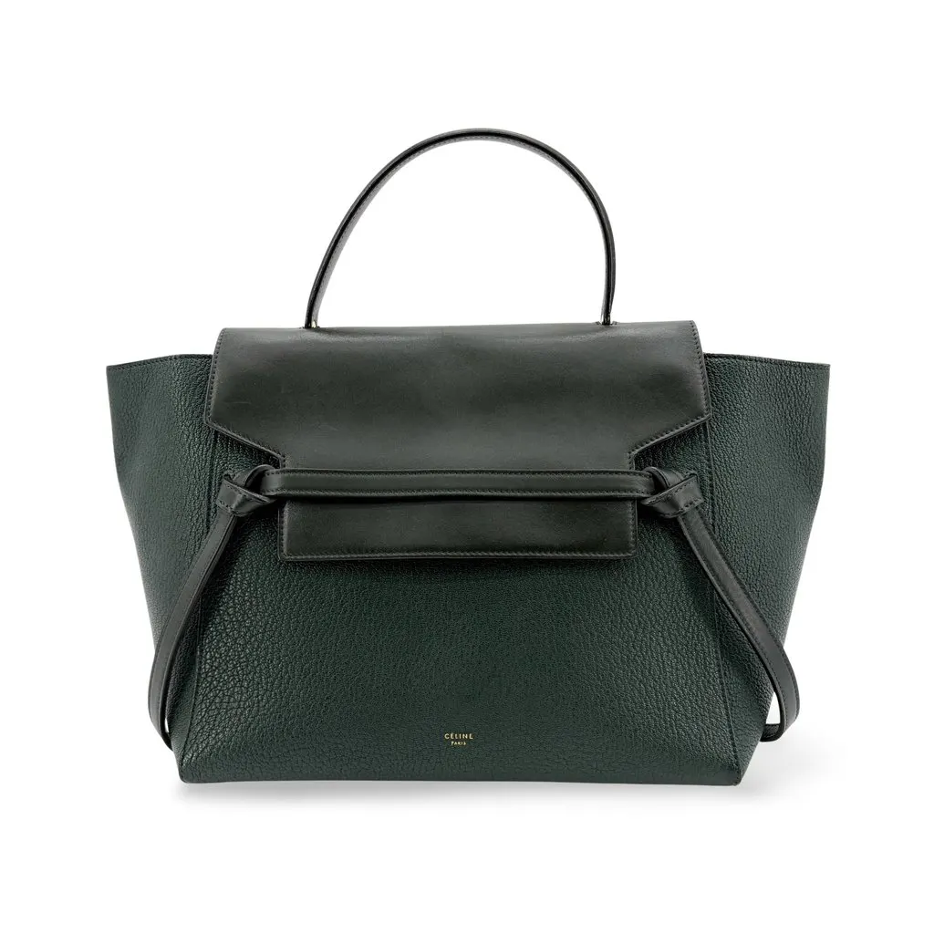 Celine Micro Belt Bag Amazon Green & Black Black Leather Good - Front View