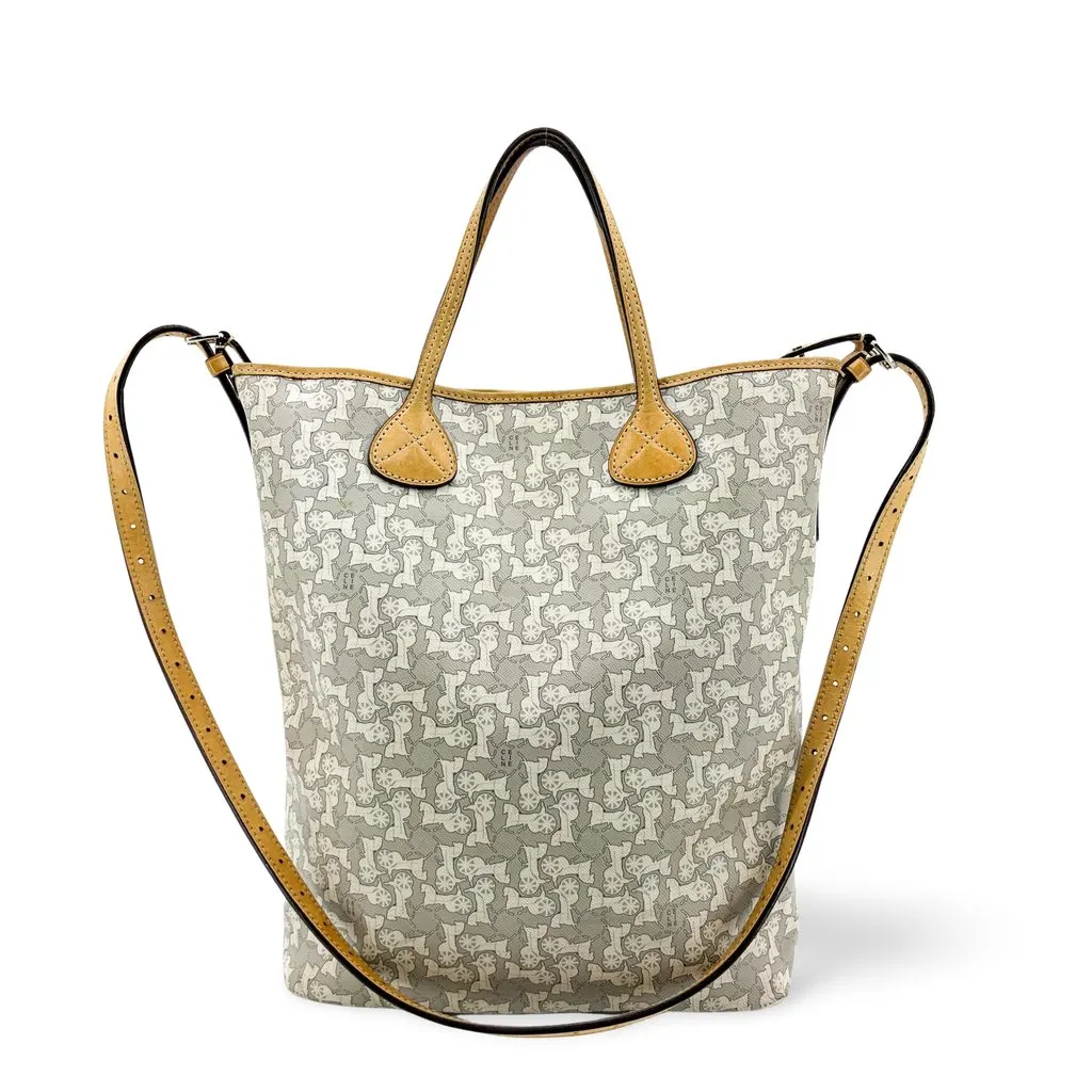 Celine C Macadam Sulky Canvas Tote Bag White Gray Beige Canvas Good - Front View