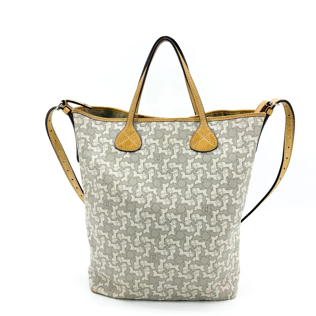Celine C Macadam Sulky Canvas Tote Bag White Gray Beige Canvas Good - Back View
