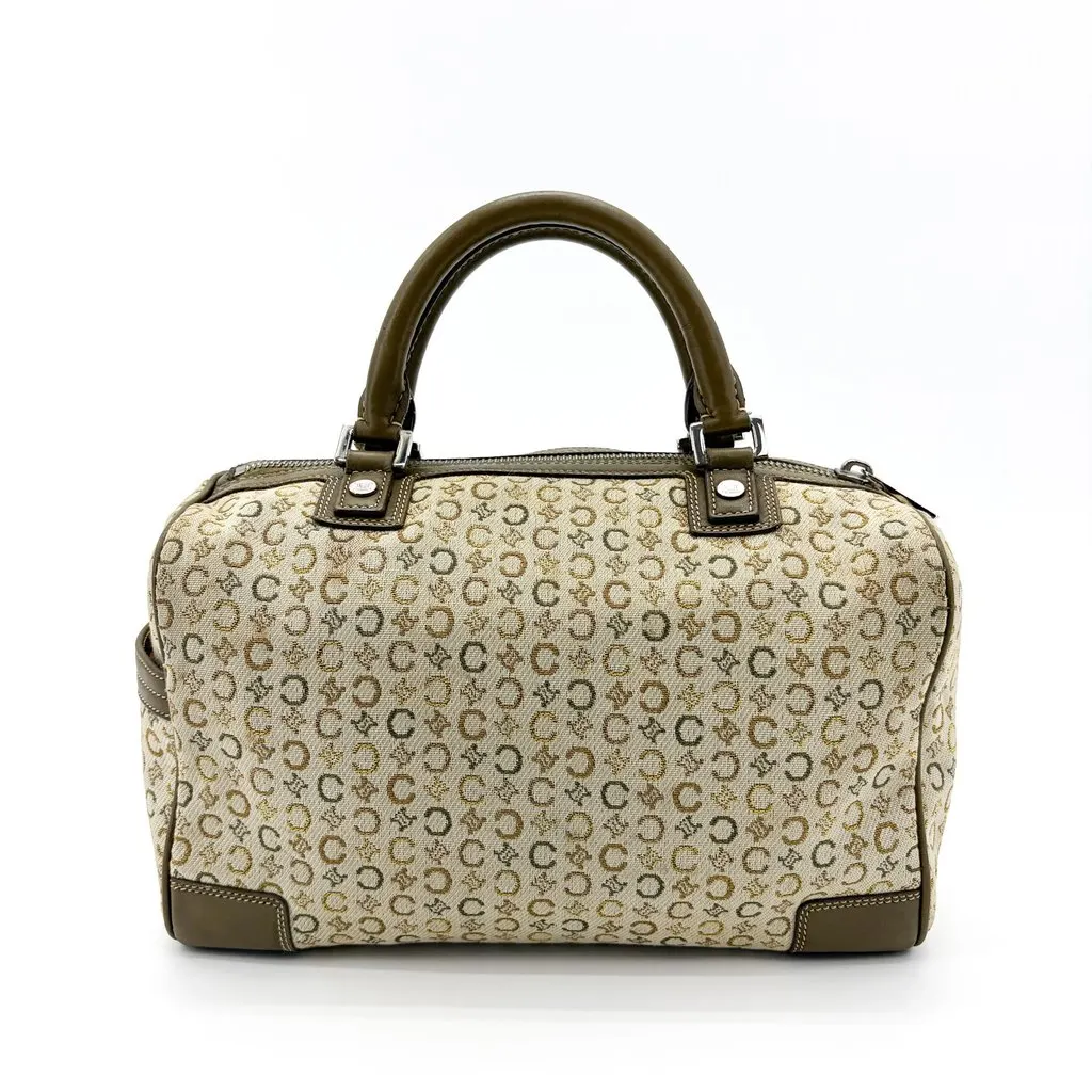 Celine Macadam Jacquard Boston Bag Brown Beige Canvas Good - Back View