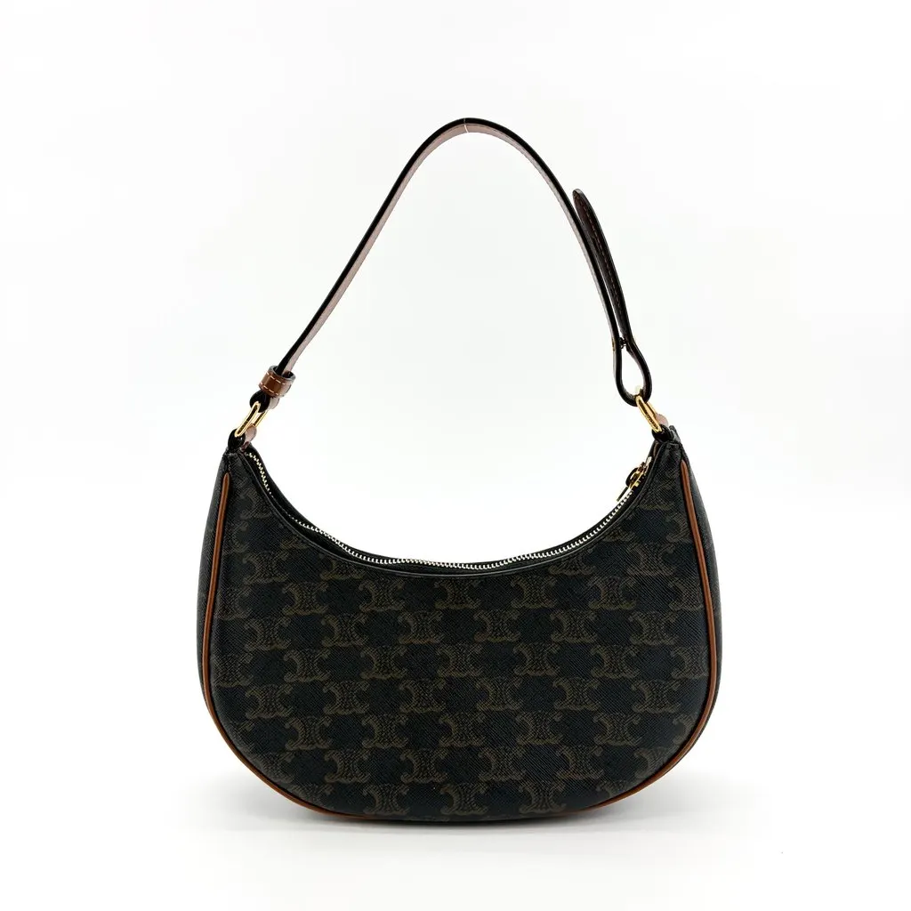 Celine Medium Ava Bag Triomphe Canvas Tan Black Canvas Very good - Back View