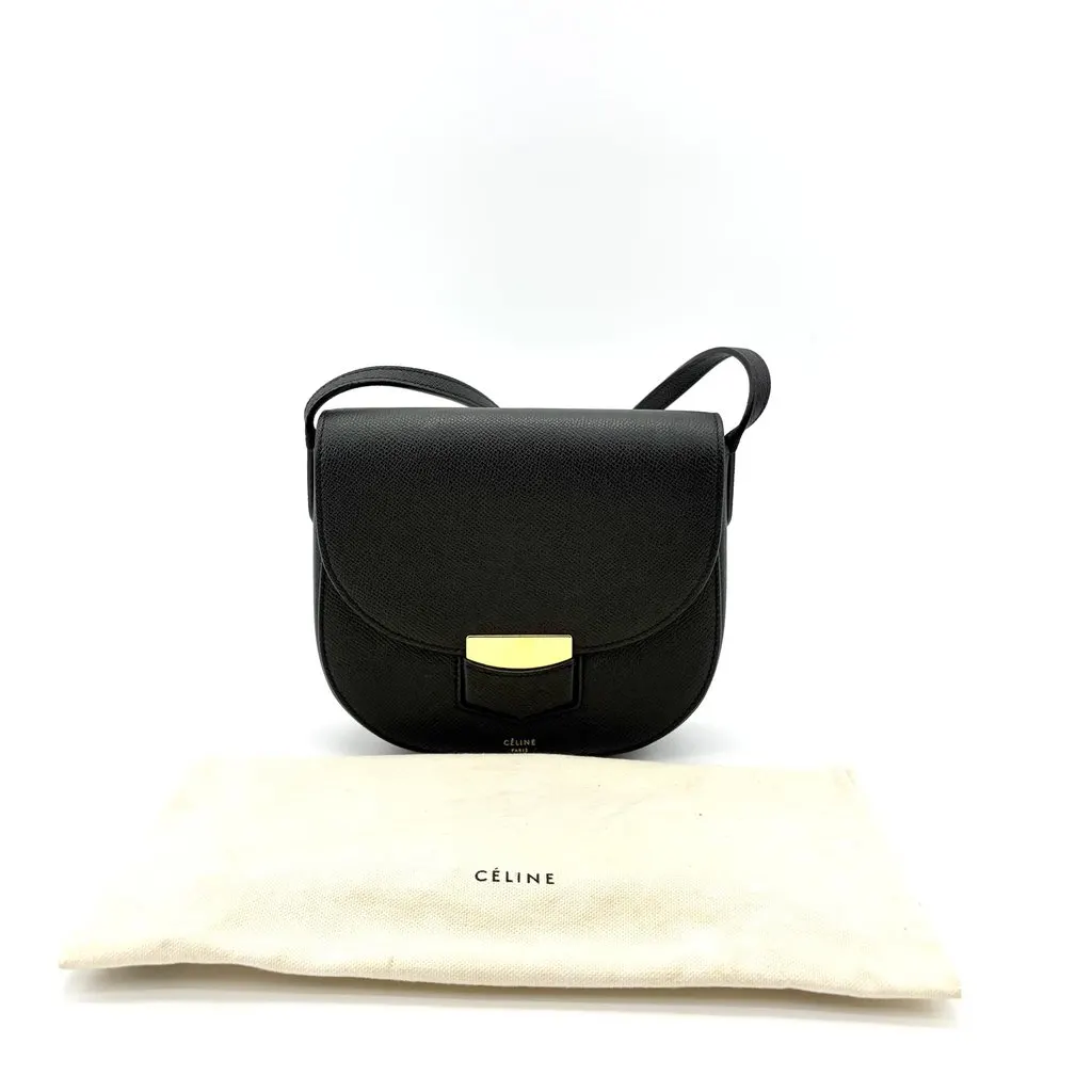 Celine Small Trotter Shoulder Bag Black Black Leather Good - Back View
