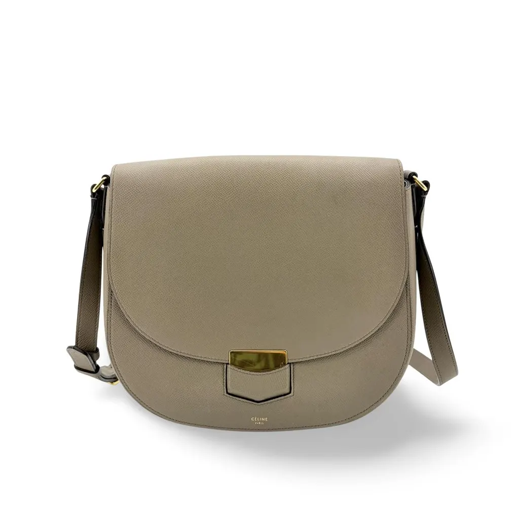 Celine Medium Trotter Shoulder Bag Grained Calfskin Taupe MultiColor Leather Good - Front View