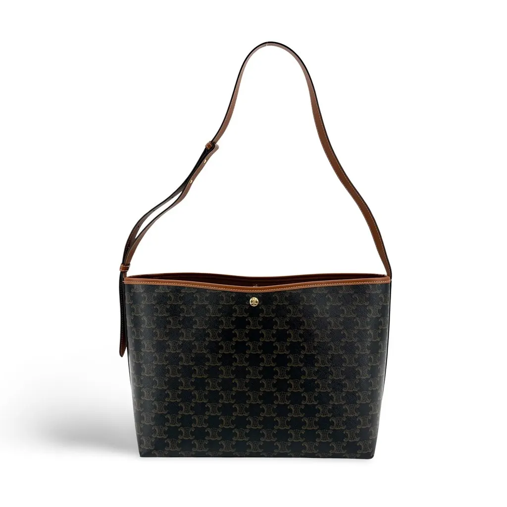 Celine Medium Bucket Bag Trionf Canvas and Calfskin Tan Black Canvas Very good - Front View