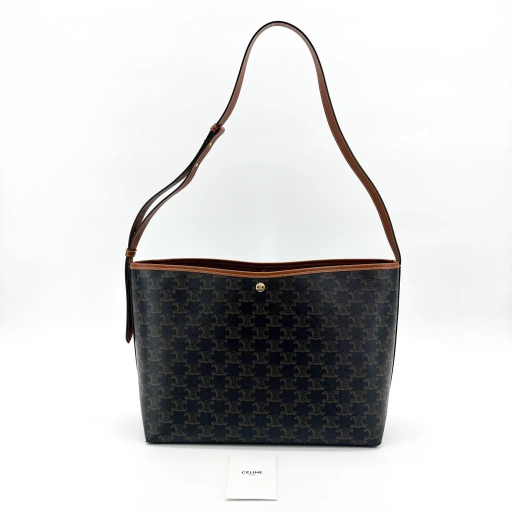 Celine Medium Bucket Bag Trionf Canvas and Calfskin Tan Black Canvas Very good - Back View