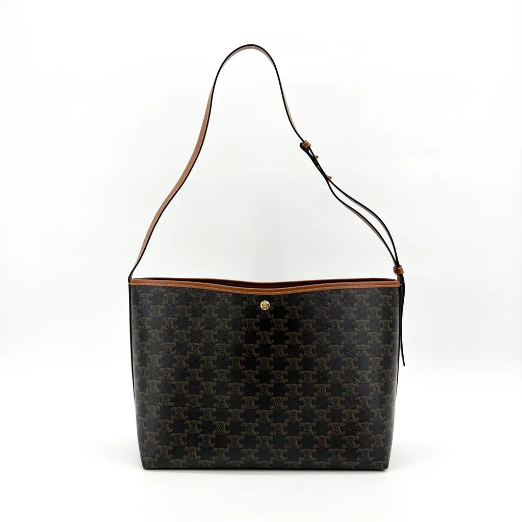 Celine Medium Bucket Bag Trionf Canvas and Calfskin Tan Black Canvas Very good - Inside View