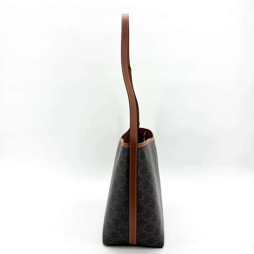Celine Medium Bucket Bag Trionf Canvas and Calfskin Tan Black Canvas Very good - Model View