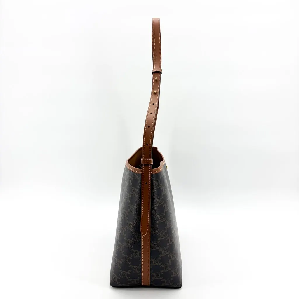 Celine Medium Bucket Bag Trionf Canvas and Calfskin Tan Black Canvas Very good - Box View