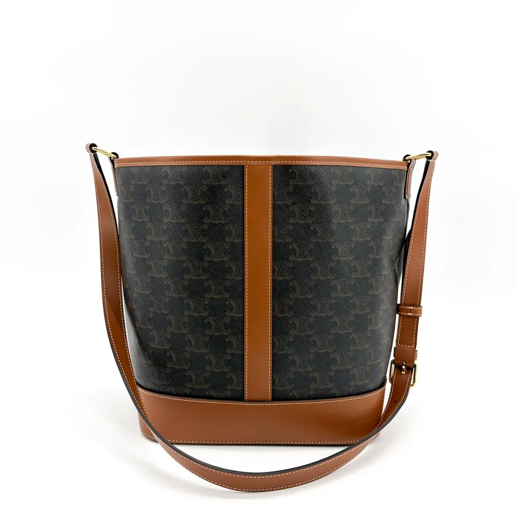 Celine Triomphe Canvas Medium Bucket Bag Tan Black Canvas Very good - Inside View