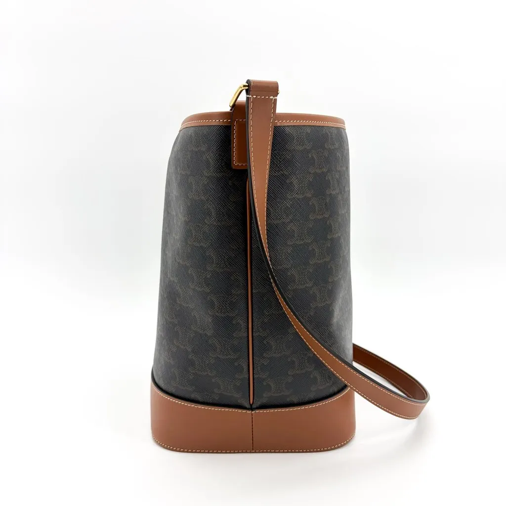 Celine Triomphe Canvas Medium Bucket Bag Tan Black Canvas Very good - Model View