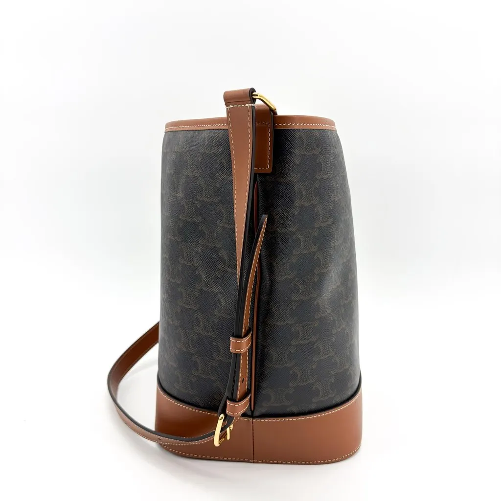 Celine Triomphe Canvas Medium Bucket Bag Tan Black Canvas Very good - Box View