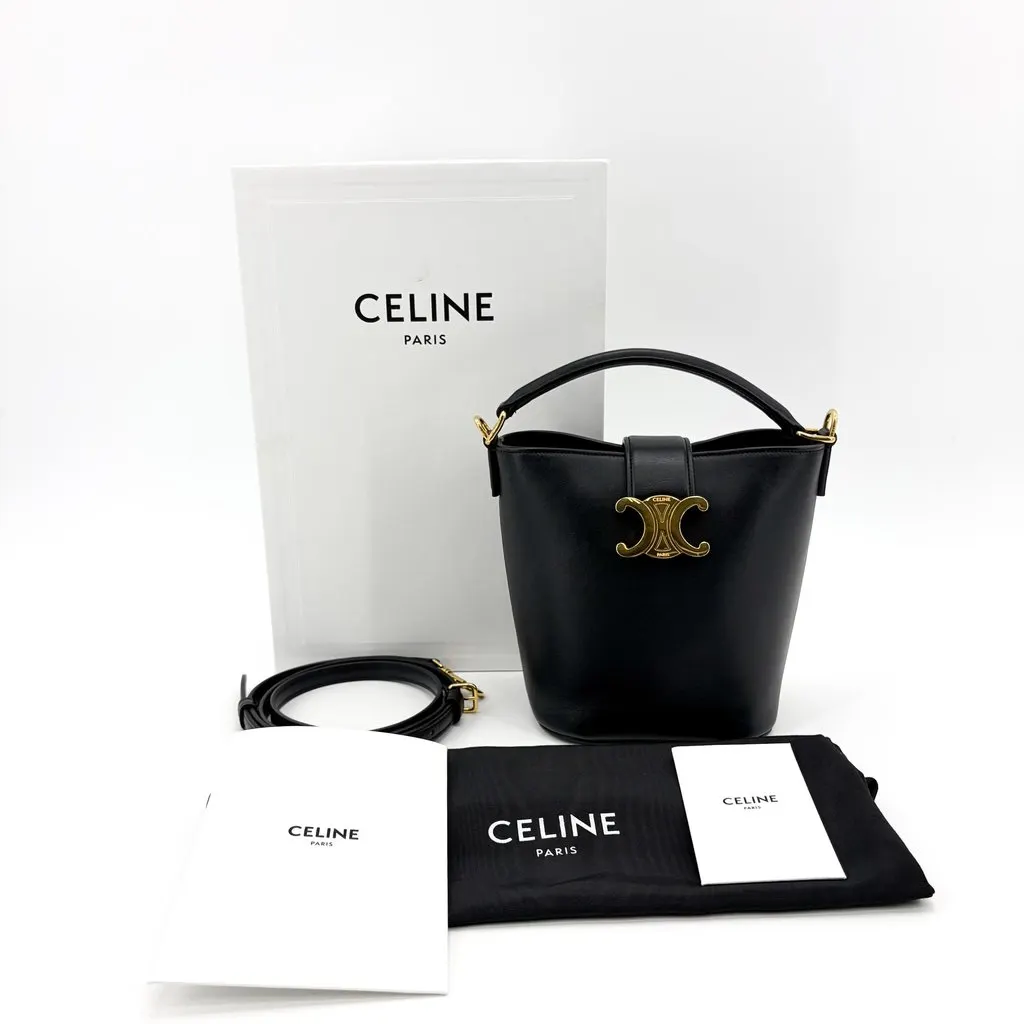 Celine Small Bucket Trionf Shiny Calfskin Black Black Leather Very good - Back View