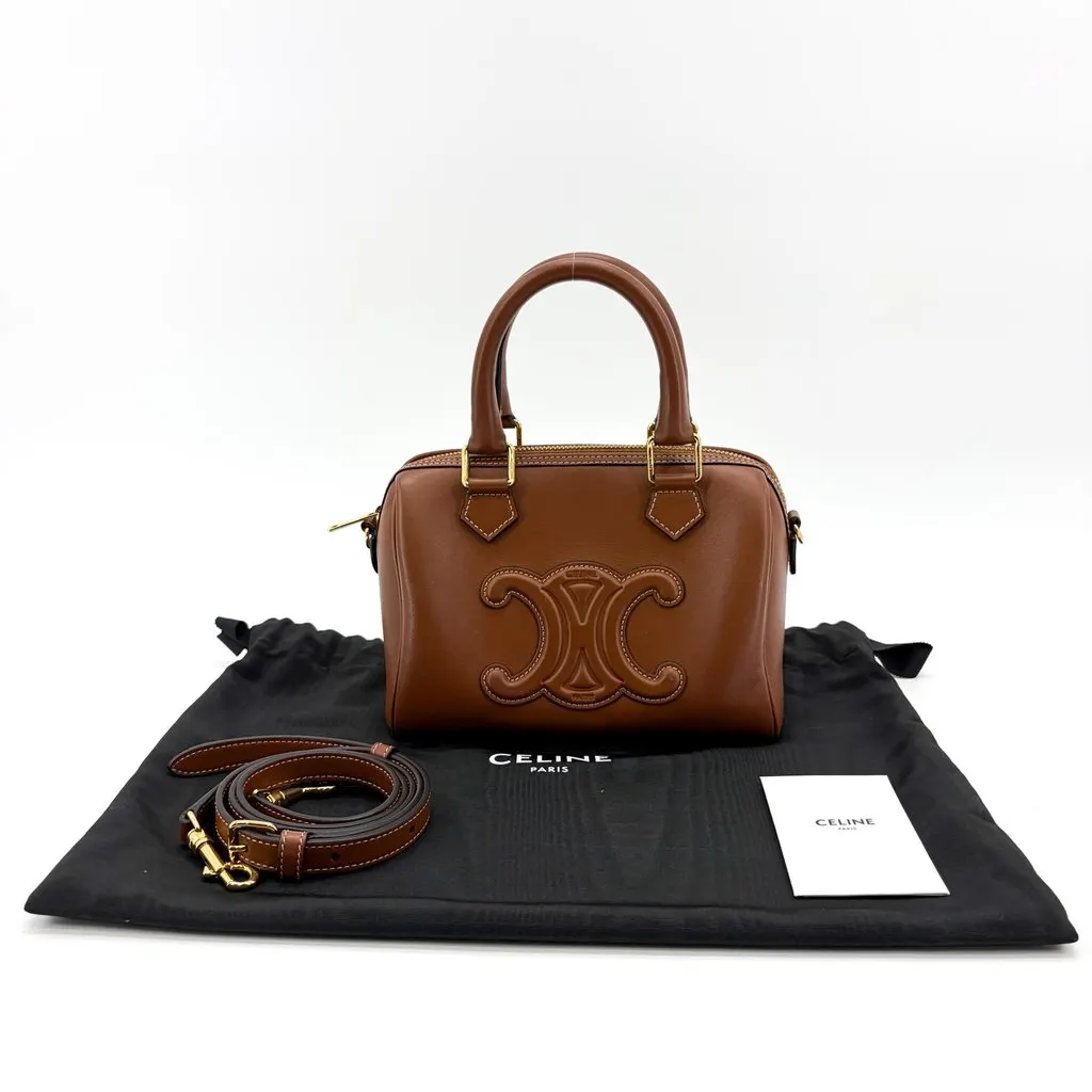 Celine Small Boston Bag Smooth Calfskin Cuir Triomphe Tan Brown Leather Very good - Back View